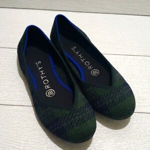 Rothys hunter green plaid round toe  womens shoe flats size 6